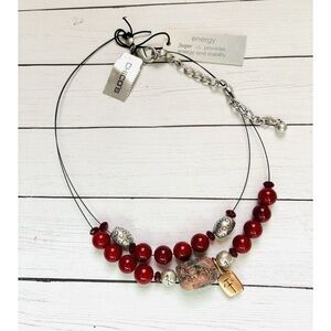 NEW NWT Chico's Red Jasper Silver Beaded Double Cord Necklace $34 Retail